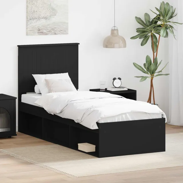 vidaXL Bedframe met hoofdeinde Zwart 75 x 190 cm Massief grenenhout
