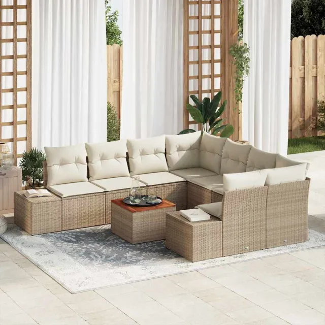 vidaXL Tuinbankenset 9 st Beige poly rattan, foto 2