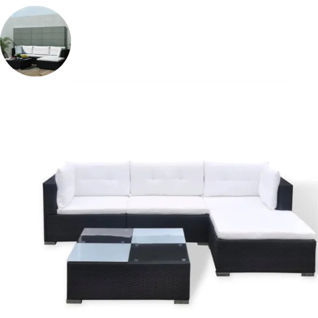 GranMaison Loungeset - 5-delige - Tuinmeubels - Palletkussens - Weerbestendig - Tuinbank - Comfortabel Zitten - Modulair Bankstel - Poly rattan - Grijs Zwart