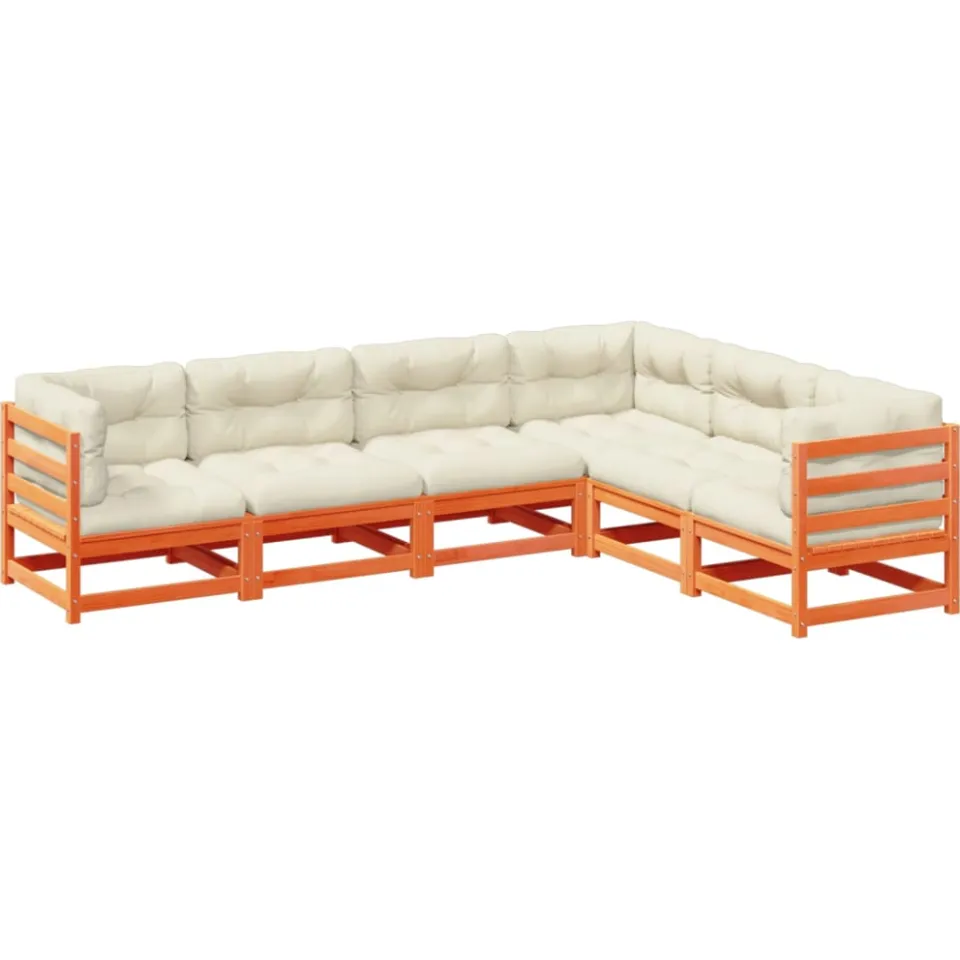 vidaXL 6-delige Loungeset met kussens massief grenenhout wasbruin