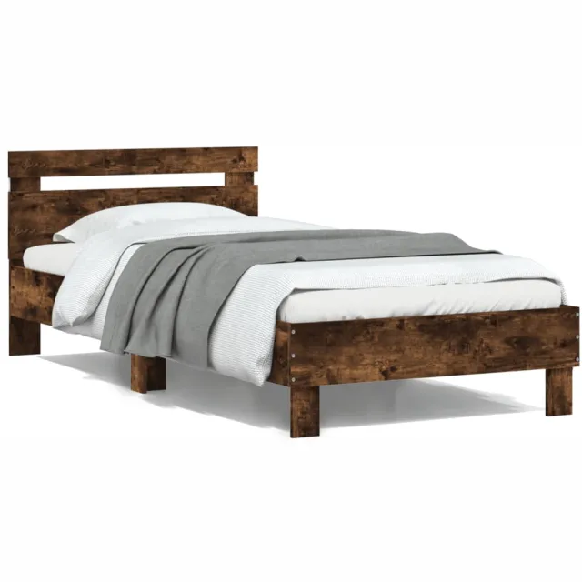 vidaXL Bedframe met hoofdbord en LED gerookt eikenkleur 100x200 cm Bruin