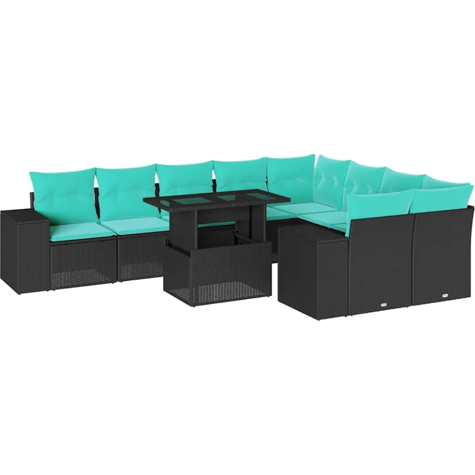 vidaXL 10-delige tuinbankset met kussens van zwart polyrotan, foto 3