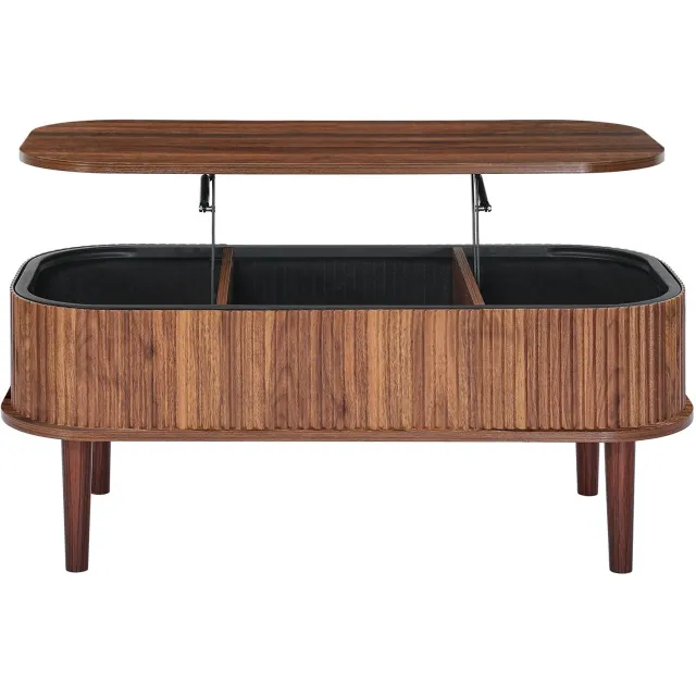 Mura Logistiek Mura Salontafel - Eettafel - Bijzettafel - Koffietafel - Coffee Table - Opklapbaar Tafelblad - 3 Opbergruimtes - Notenhout