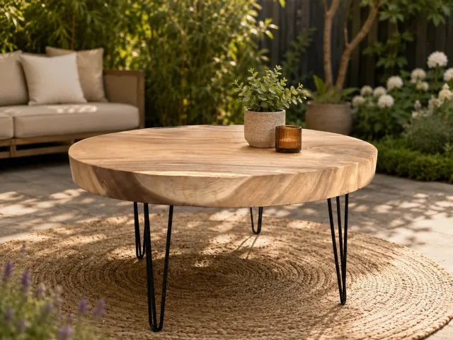 GM-staalatelier Ronde Salontafel van Massief Suarhout – 100 cm Bruin