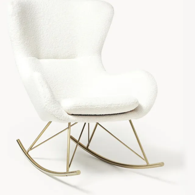 Westwing Collection Teddy schommelstoel Wing met metalen poten Wit, Goudkleurig