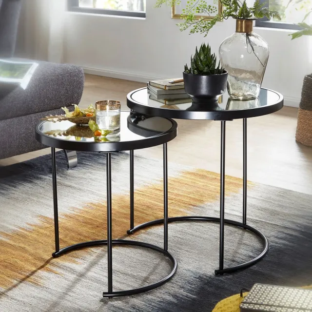 Sky Style Mirror Bijzettafel Set Zwart