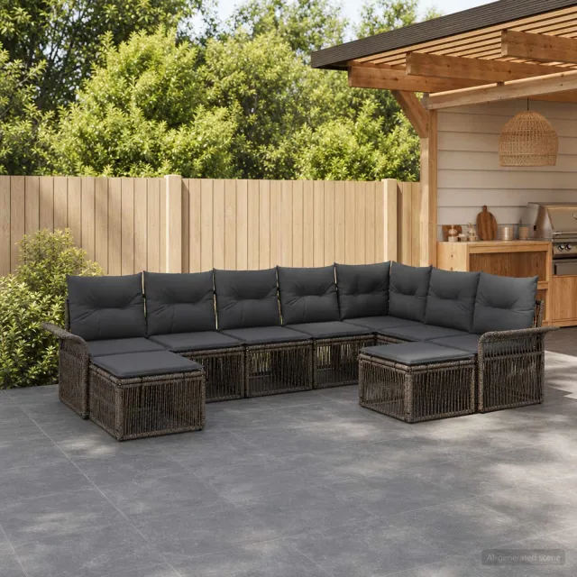 vidaXL Tuinbankenset 9 st 9-zits Grijs en Donkergrijs poly rattan, foto 2