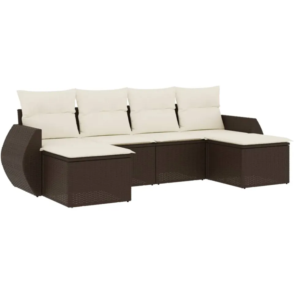vidaXL 6-delige Loungeset met kussens poly rattan bruin, foto 3