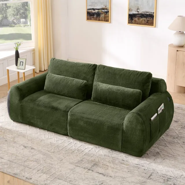 MODFU 2-Zitsbank - Met USB-Aansluiting En Zijvak - Modern - Voor Woonkamer - Schuim - Groen Groente