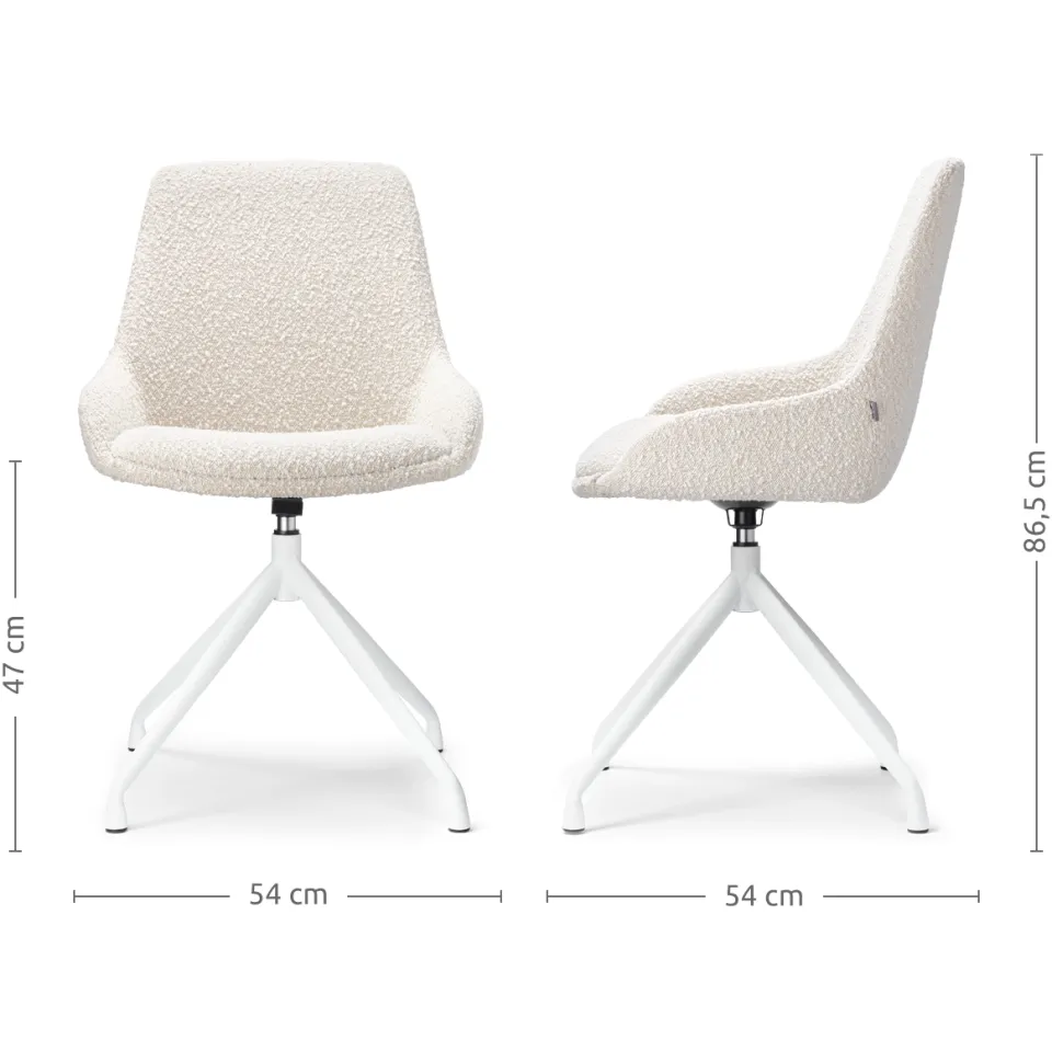 Nolon Nola-Isa draaibare eetkamerstoel bouclé beige - wit onderstel, foto 3