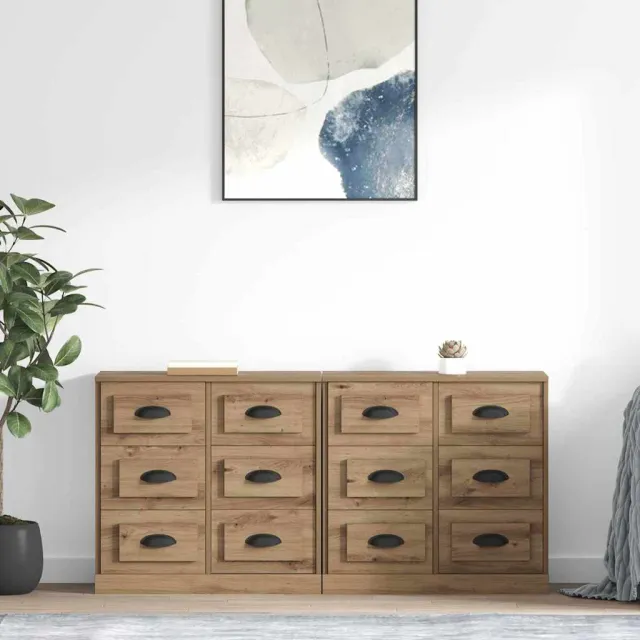 vidaXL Dressoirs 2 st Artisan Eiken 70 x 35,5 x 67,5 cm Bewerkt hout, foto 2