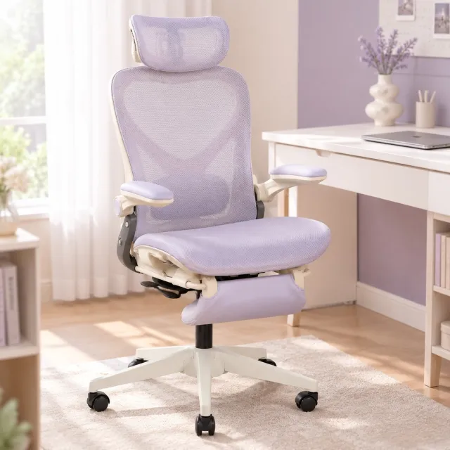 CHICFURN Bureaustoel - Opklapbare rugleuning - Mesh - Paars
