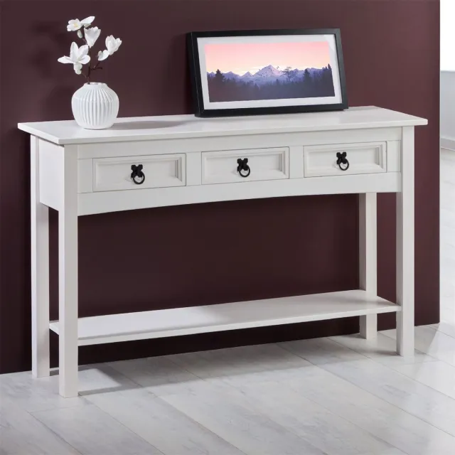 IDIMEX Console RURAL van massief wit grenenhout, met 3 lades, Mexico Meubels