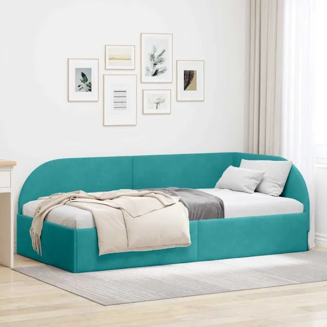 vidaXL Hoekbedframe Turquoise 90 x 190 cm fluweel