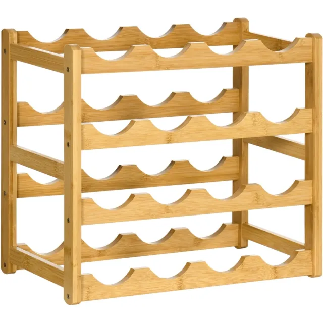 Zenzee Wijnrek voor 16 flessen - 4 schappen - Bamboe - 43 cm x 23,5 cm x 38 cm natuurlijk hout