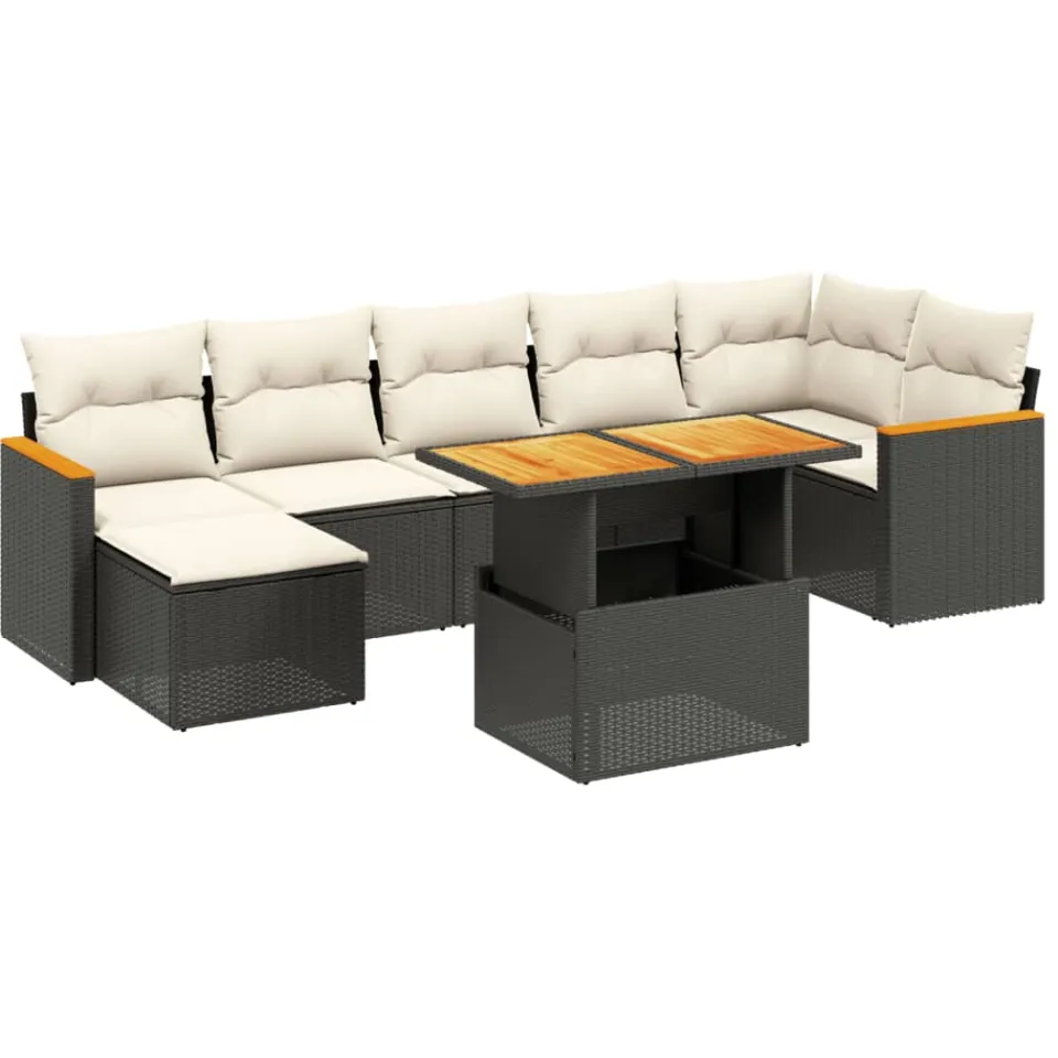 vidaXL 8-delige Loungeset met kussens poly rattan zwart
