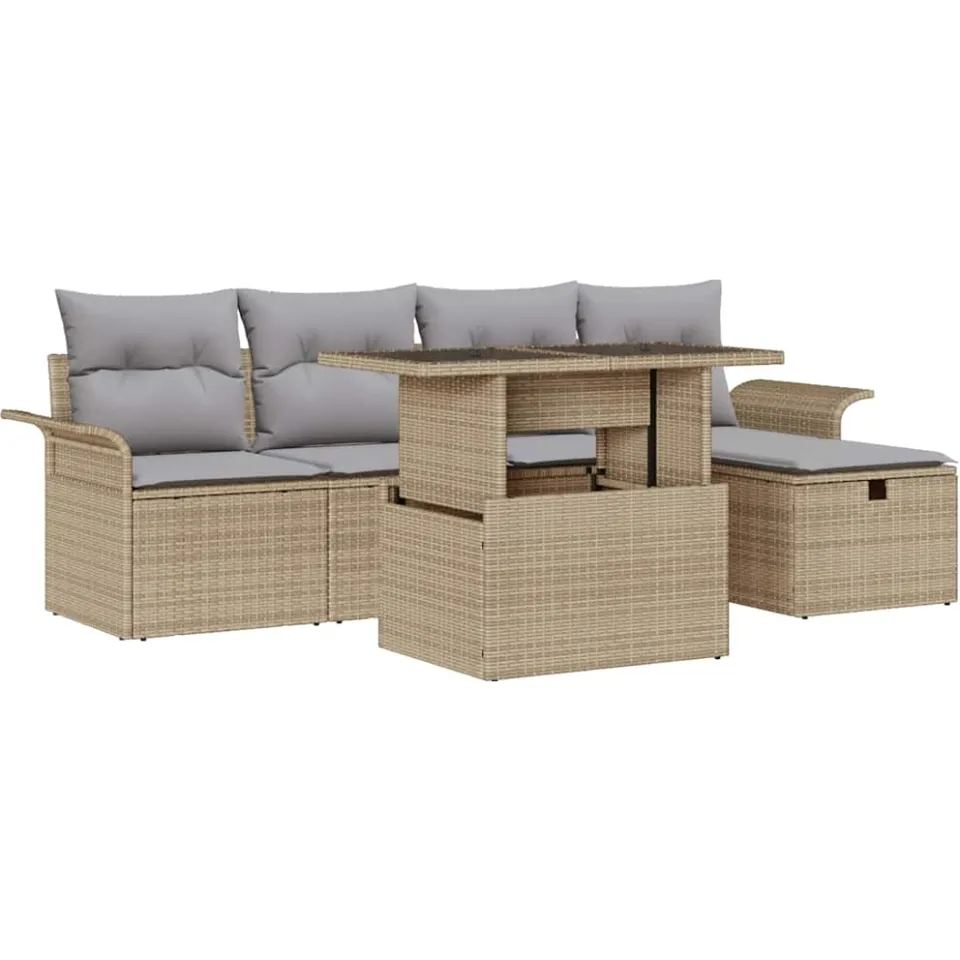 vidaXL Tuin Sofa Set 6 st Beige poly rattan