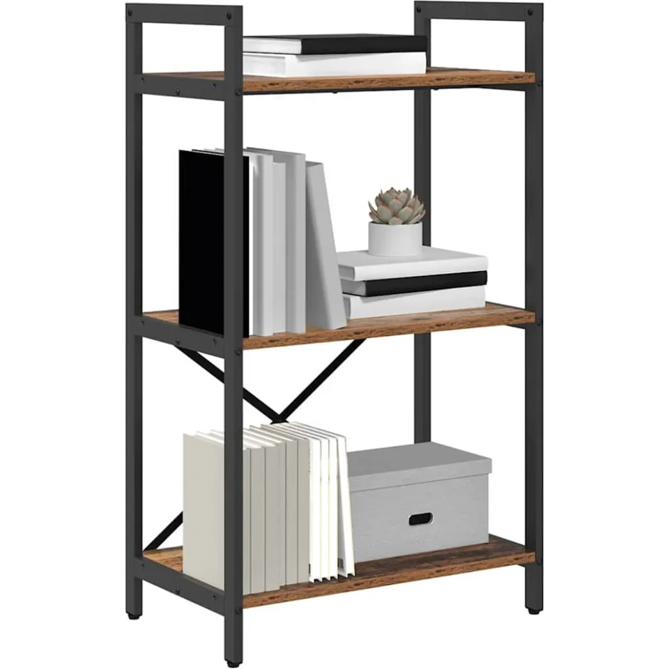 vidaXL Boekenkast 3-laags 56 x 34 x 96 cm Bewerkt hout Oud Hout Bruin