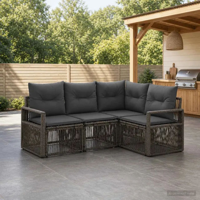 vidaXL Tuinbankenset 4 st 4-zits Grijs poly rattan, foto 2
