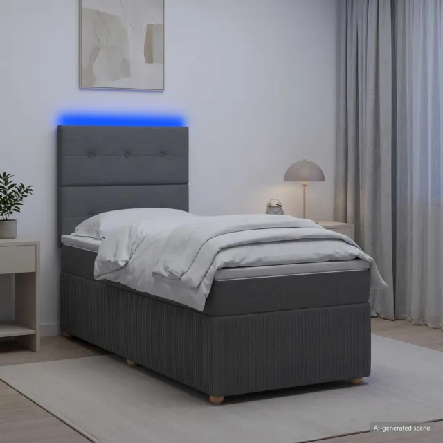 vidaXL LED Boxspring Bed met Matras Donkergrijs 100 x 200 cm Stof