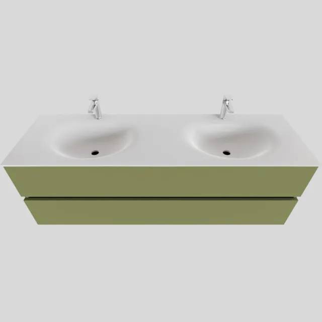 Boss & Wessing Badkamermeubel Solid Surface BWS Stockholm 150x46 cm Dubbel Mat Groen (met 2 kraangaten)