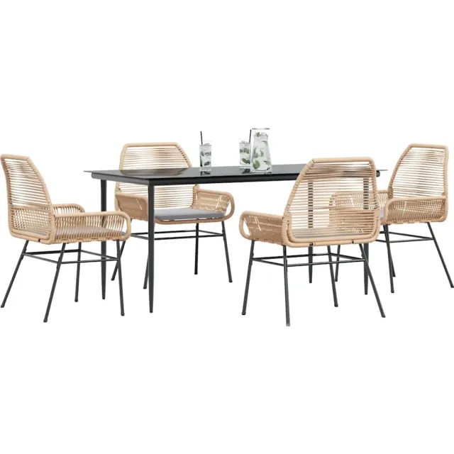 vidaXL 5-delige Tuinset met kussens poly rattan glas bruin