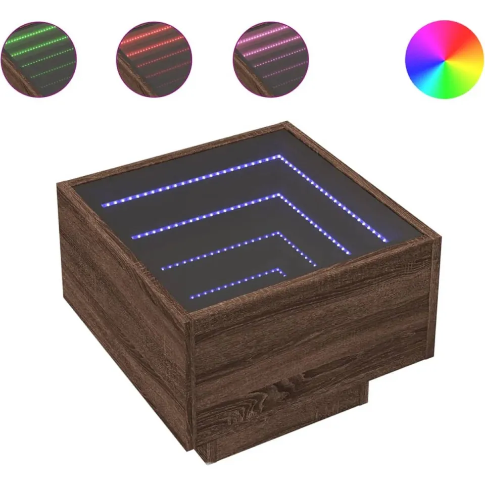 vidaXL Bijzettafel met LED 40x40x30 cm bewerkt hout bruin eikenkleur