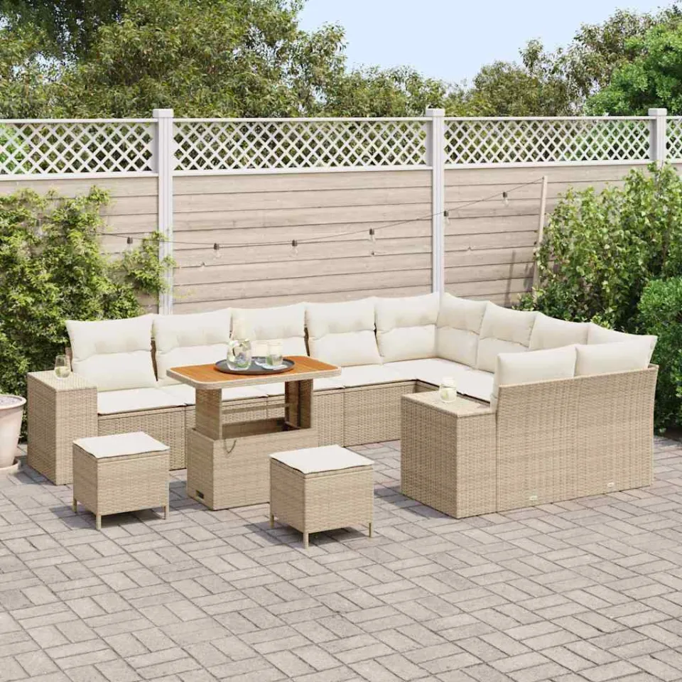 vidaXL Tuin Sofa Set 12 st Beige poly rattan, foto 3