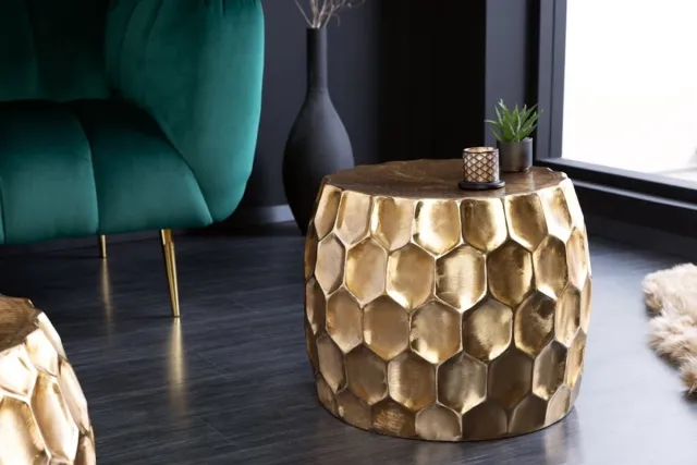 Invicta Interior Design bijzettafel ORGANIC ORIENT 55cm goud metaal gehamerd nachtkastje handgemaakt rond - 42226 Zie omschrijving