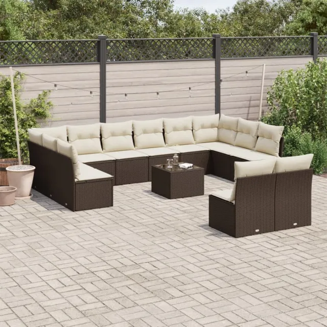 vidaXL 13-delige Loungeset met kussens poly rattan bruin, foto 2