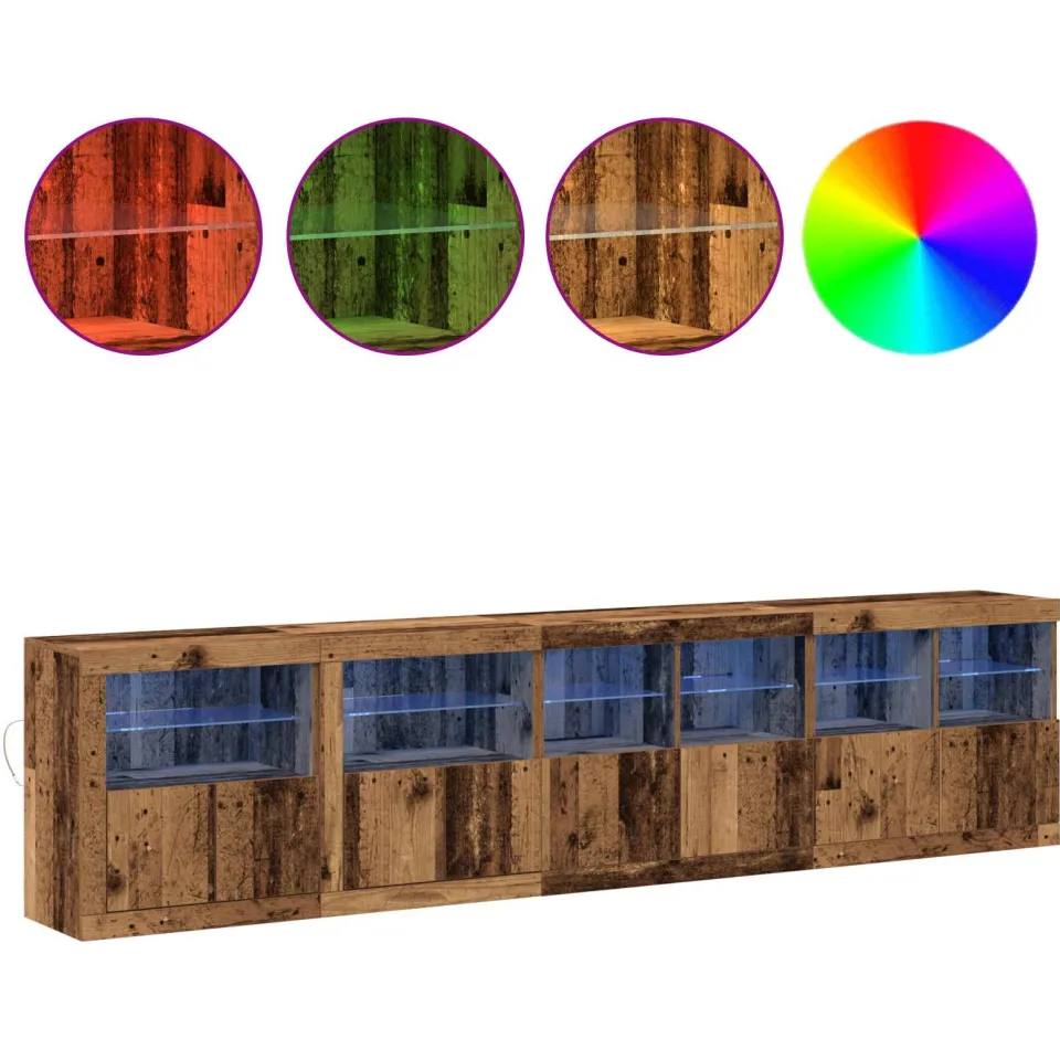 vidaXL LED Sideboard Oud hout 283 x 37 x 67 cm Bewerkt hout bruin, foto 3