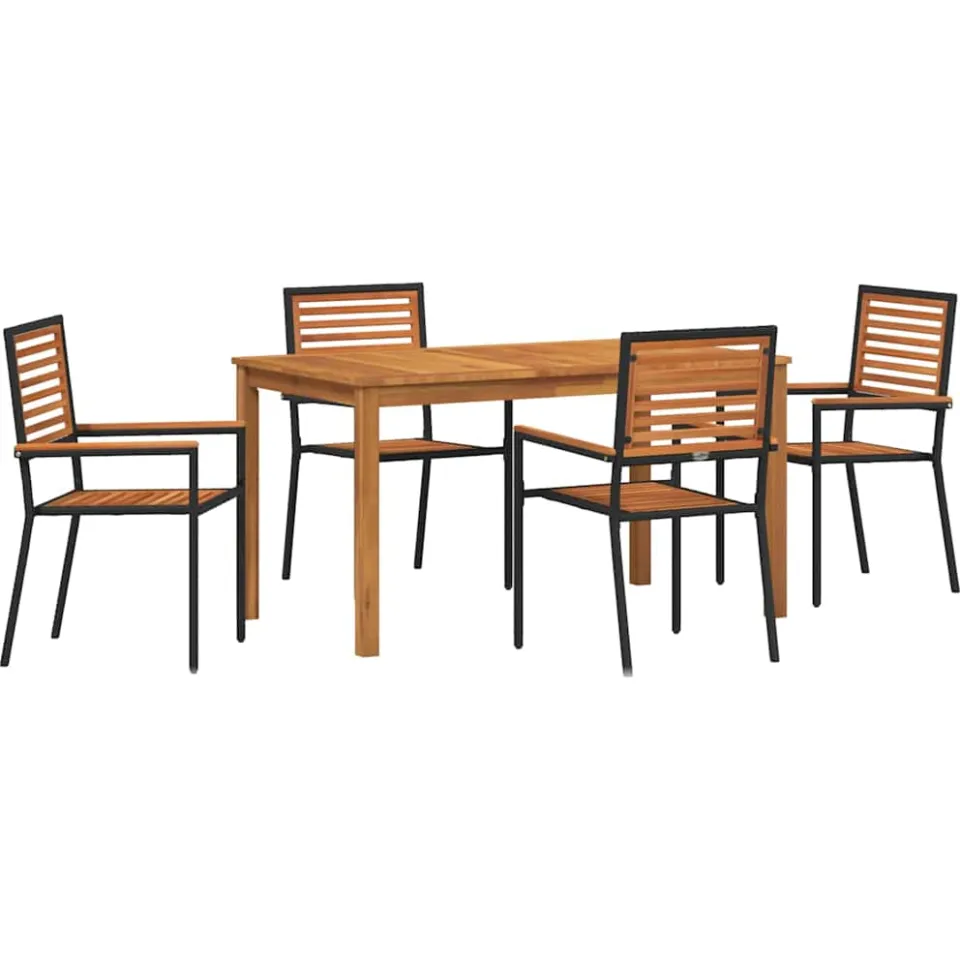 vidaXL Tuin eettafelset 5 st Zwart Massief Acaciahout