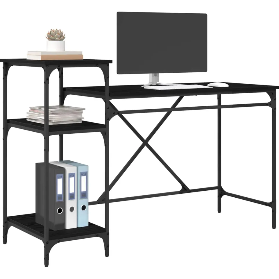 vidaXL Bureau Zwart Eiken Bewerkt hout 135 x 50 x 90 cm