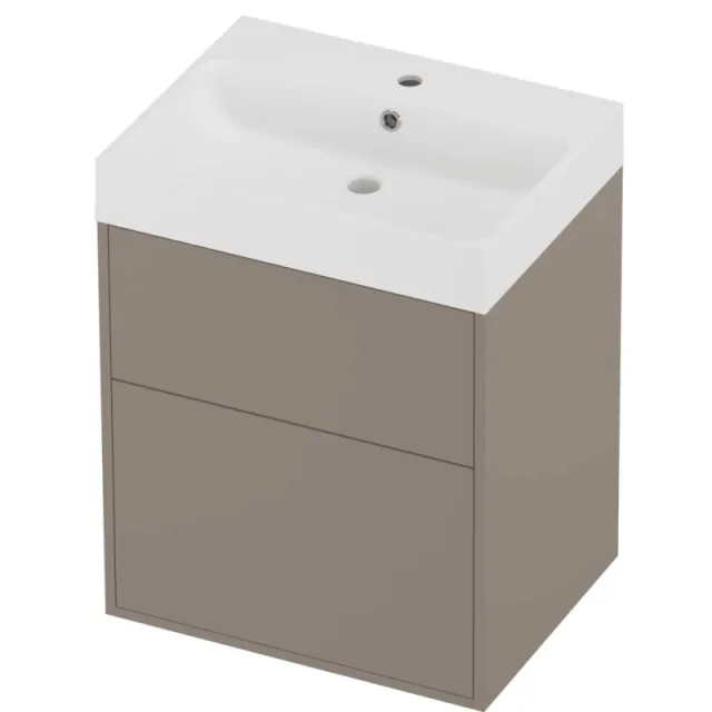 Proline Podium Badmeubelset Polystone Loft 1 Kraangat Voor Grepen 60x46x75 cm Mat White Clay Beige