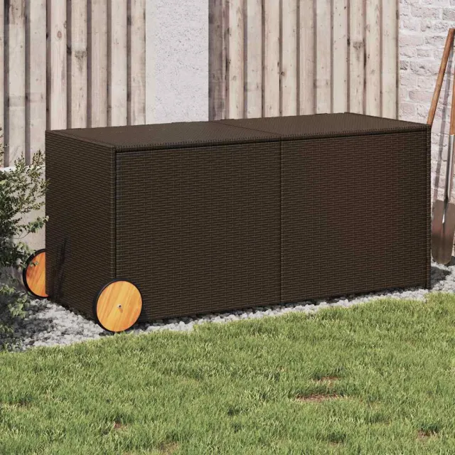 vidaXL Tuinbox met wielen 283 L poly rattan bruin, foto 2