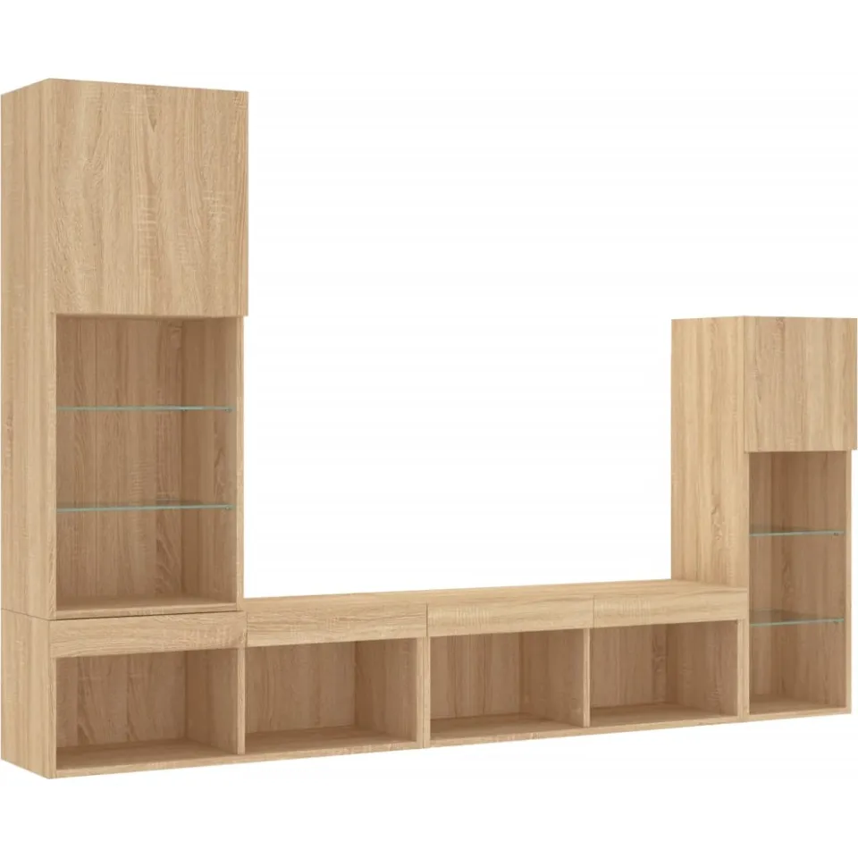 vidaXL 4-delige Tv-wandmeubelset met LED bewerkt hout sonoma eiken Bruin