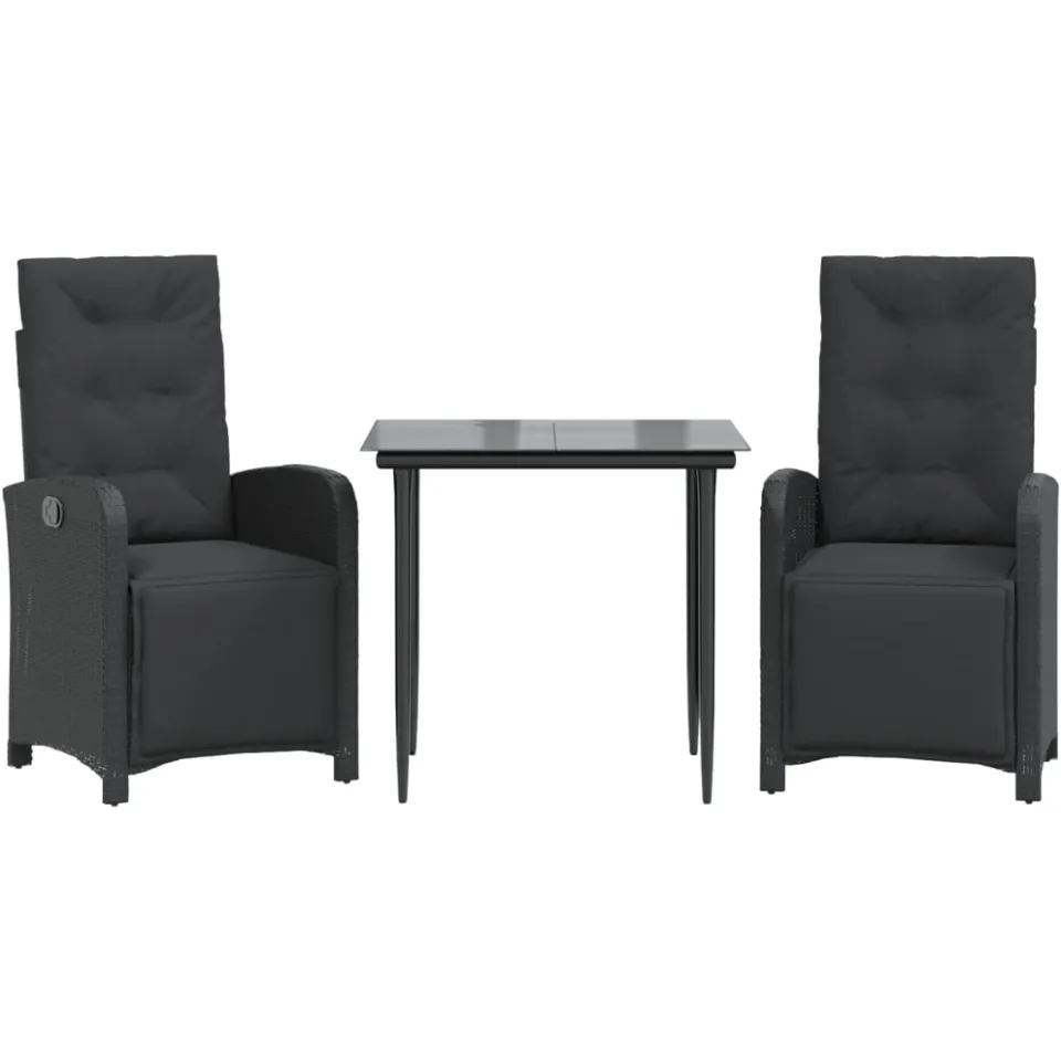 vidaXL 3-delige Bistroset met kussens poly rattan zwart