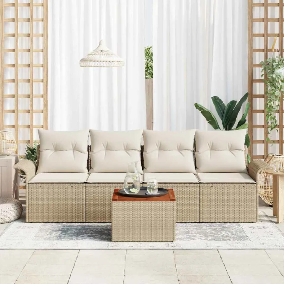 vidaXL Tuinbankenset 5 st Beige poly rattan, foto 3