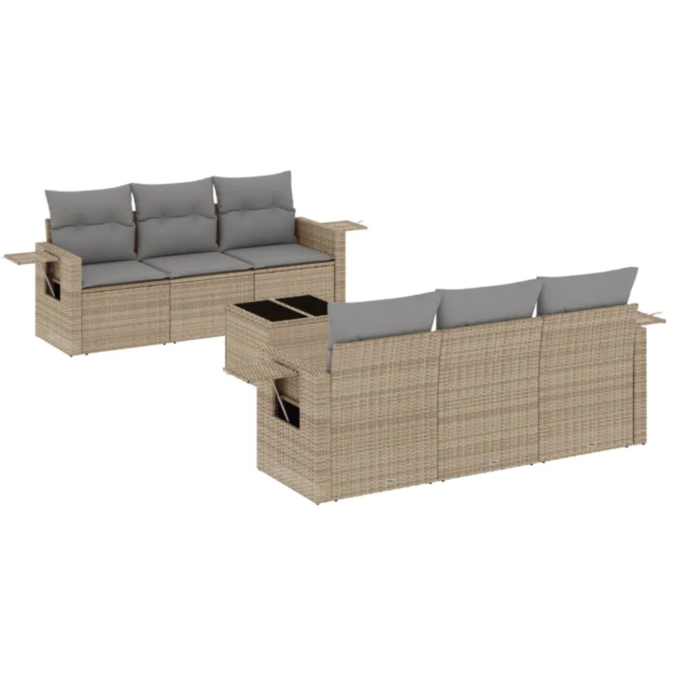 vidaXL 7-delige Loungeset met kussens poly rattan beige