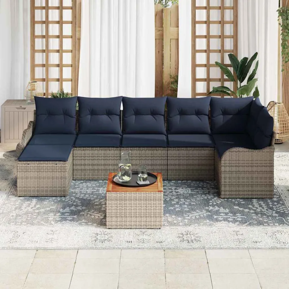 vidaXL Tuinbankenset 8 st Grijs poly rattan, foto 3