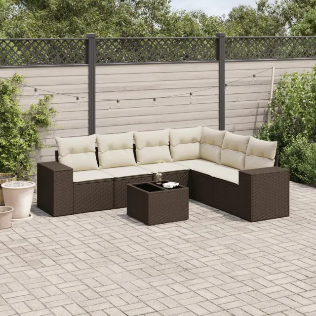 vidaXL 7-delige Loungeset met kussens poly rattan bruin, foto 2