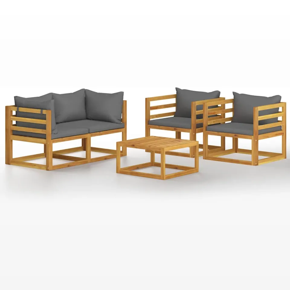 vidaXL 5-delige Loungeset met kussens massief acaciahout grijs, foto 3