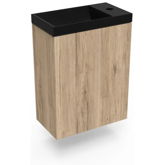 Arcqua Fonteinkast Canyon Oak Arcqua Luna 40x55x28 cm Incl. Fontein Mat Zwart Zonder Overloop