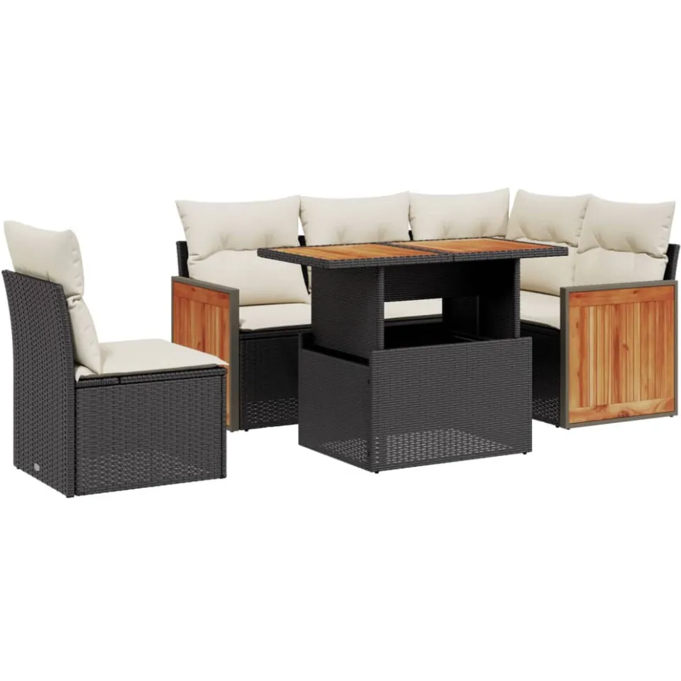 vidaXL 6-delige Loungeset met kussens poly rattan zwart