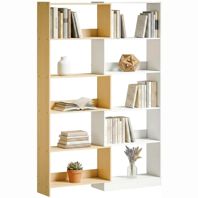 Lunpog Boekenkast - Uitschuifbare L-vormige hoekboekenkast die 350° kan draaien - 5 planken - Afmetingen: 60 cm - 111 cm x 24 cm x 164 cm - Eikenkleur