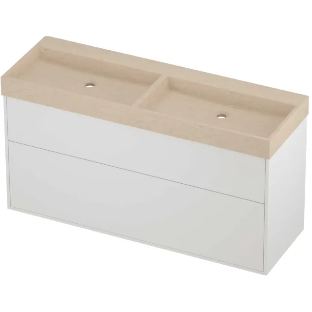 Proline Evoli Badmeubelset Hardsteen Loft Dubbel 140x46x75 cm Sand Stone Mat White Mat Wit