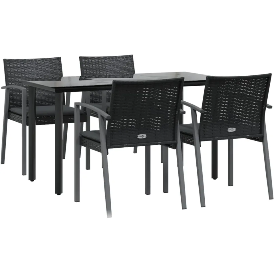 vidaXL 5-delige Tuinset met kussens poly rattan en staal Zwart
