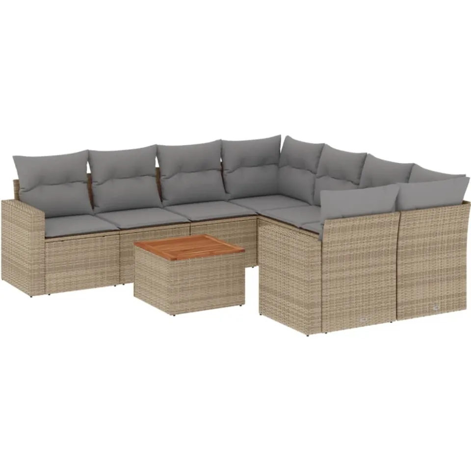 vidaXL 9-delige Loungeset met kussens poly rattan beige, foto 4