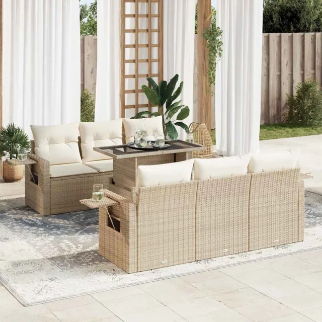 vidaXL 7-delige Loungeset met kussens poly rattan beige, foto 2