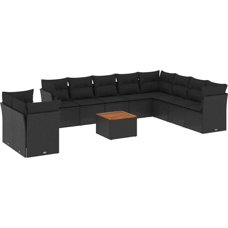 vidaXL 11-delige Loungeset met kussens poly rattan zwart, foto 3